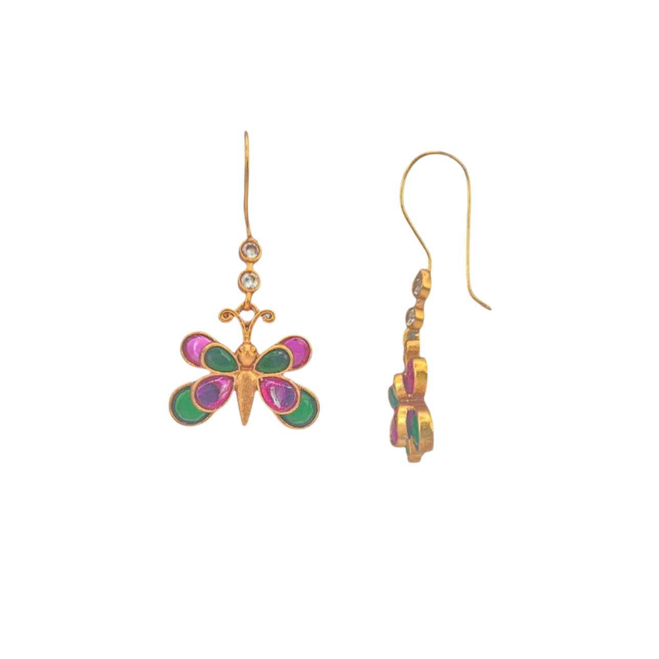 Butterfly earrings with quartz in brass