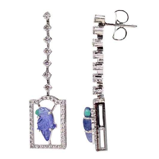 Natural carved Tanzanite Parrot with Cubic Zirconia in 925 Silver