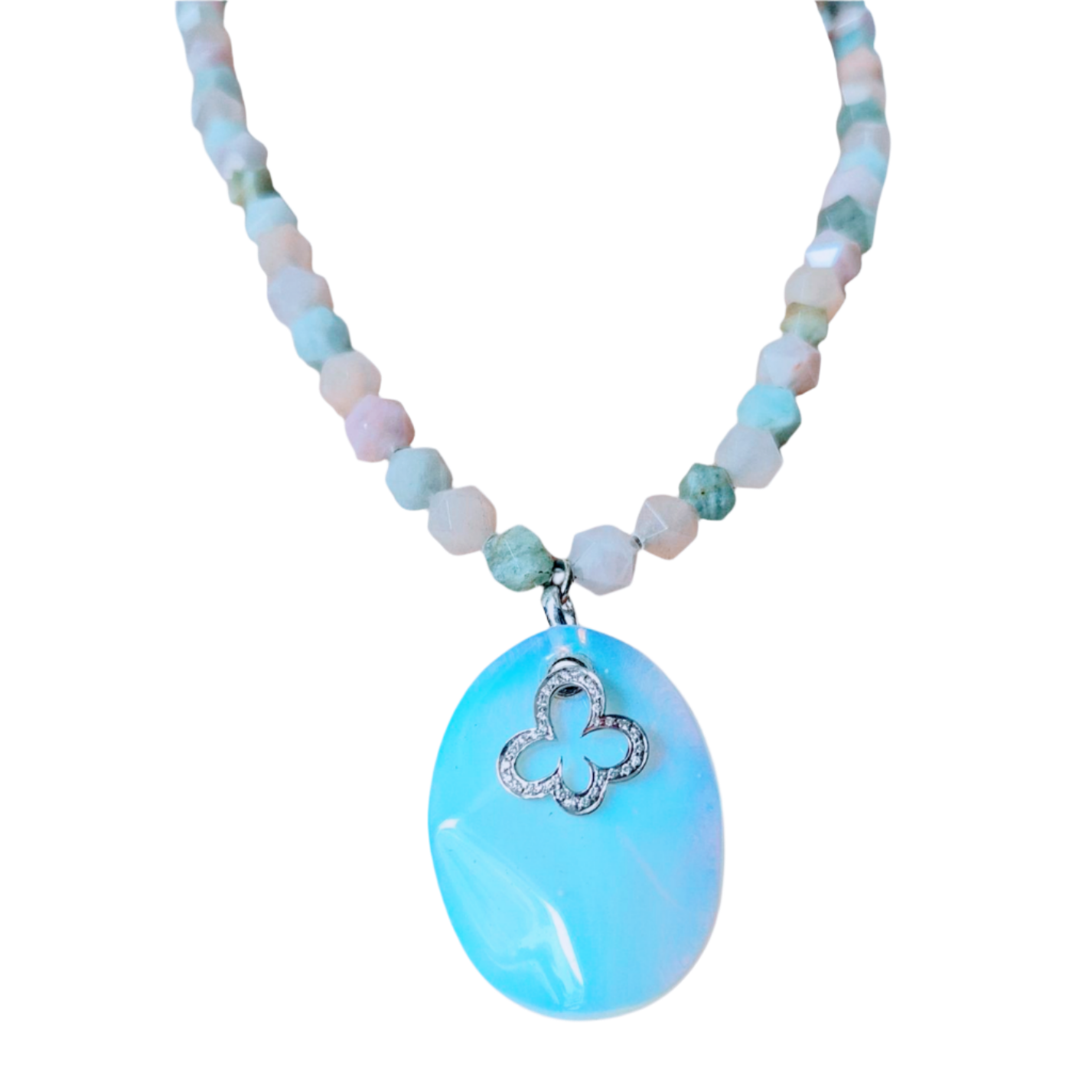 Moonstone with Natural Diamonds in White Gold