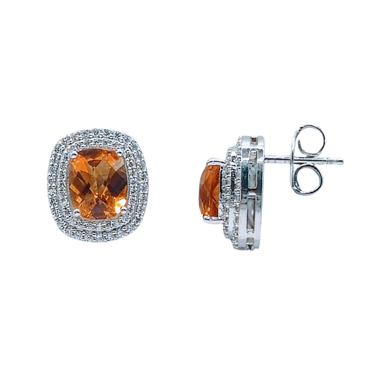 Natural Citrine gemstone in Cushion cut with Cubic Zirconia in 925 Silver, in an elegant design
