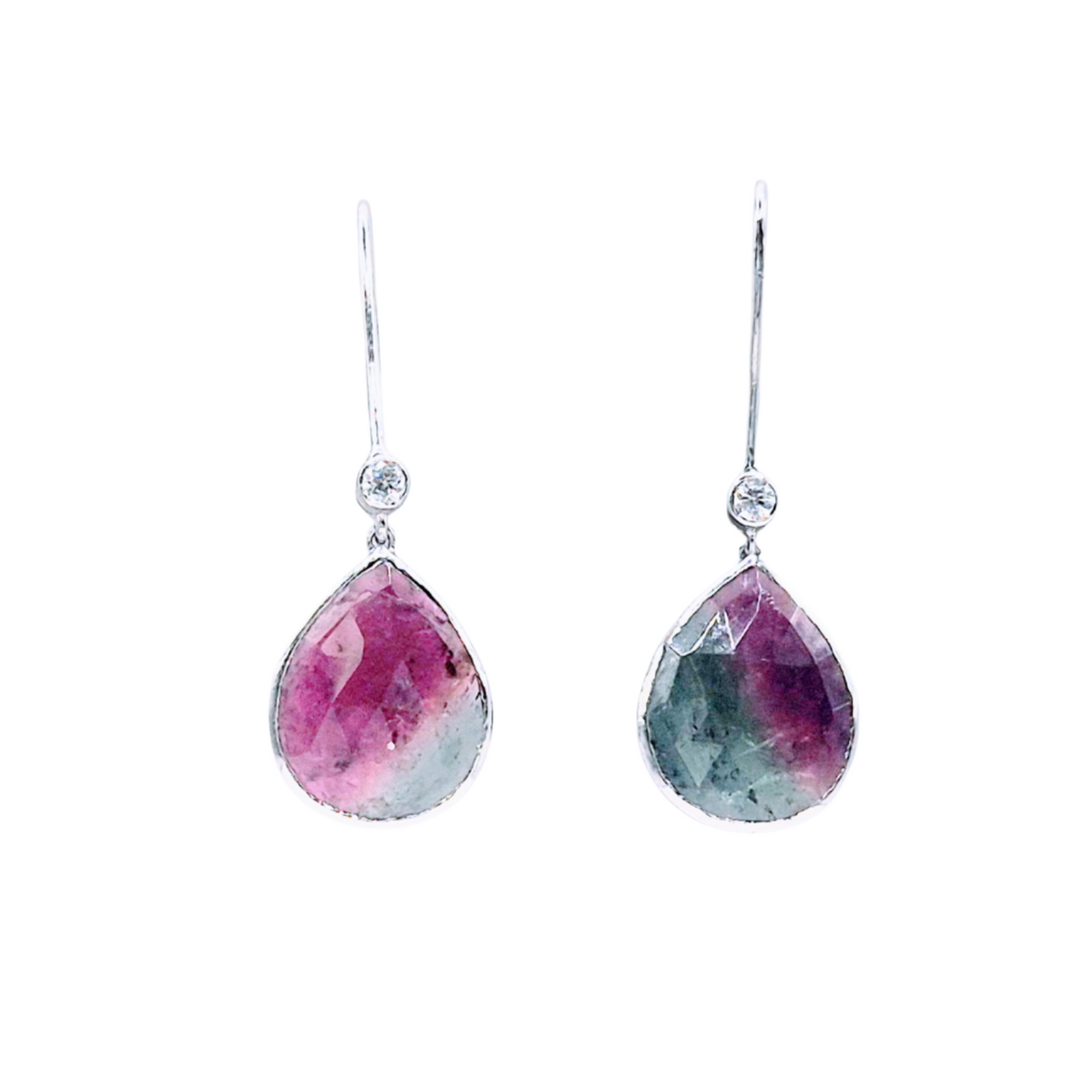 Natural Watermelon Tourmaline gemstone, rare shade of green and red together,with Cubic Zirconia in 925 Silver