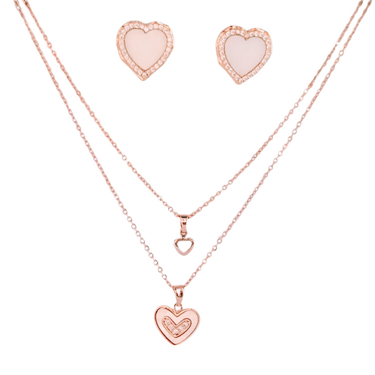 Heart Shape Mother of Pearl with CZ in Pink Plating