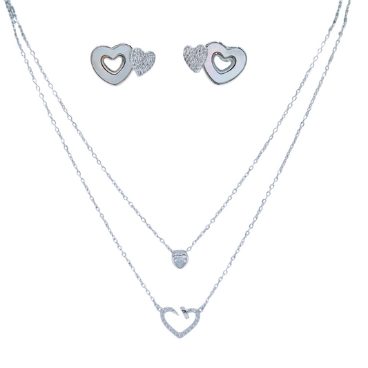 Heart Shape Mother of Pearl with CZ in White Plating
