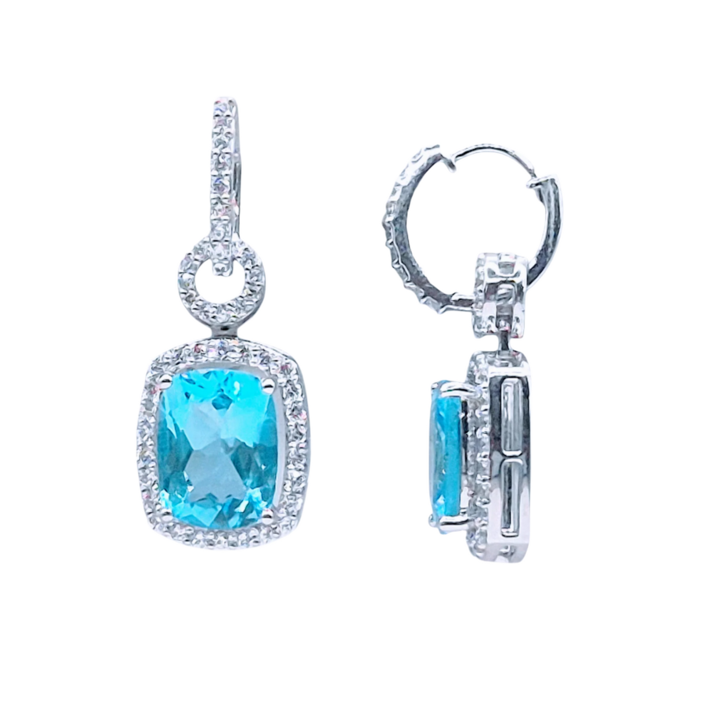 Natural vibrant hue of Blue Topaz Cushion cut gemstone with Cubic Zirconia in 925 Silver