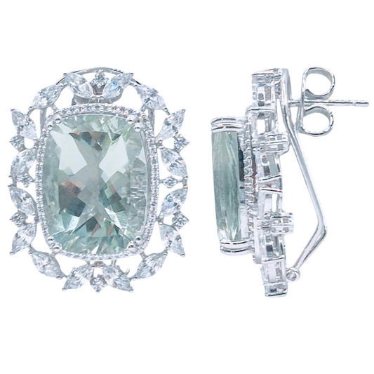 Natural Green Amethyst gemstone, in cushion cut, with Cubic Zirconia in 925 Silver