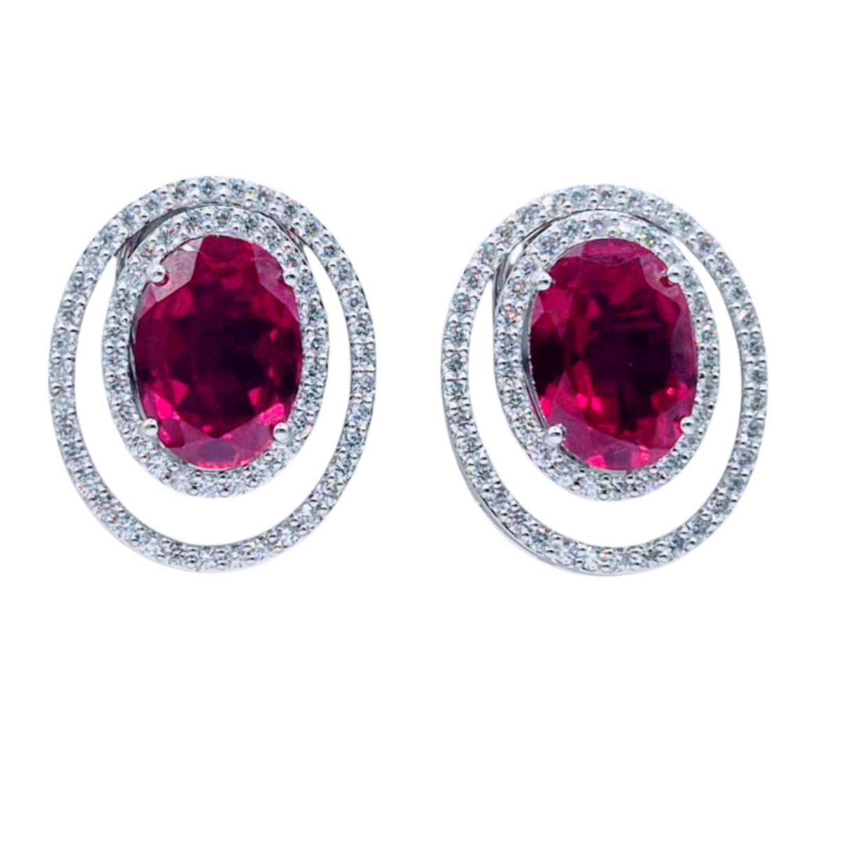 Pomegranate Red Hydro Quartz, in oval shape with Cubic Zirconia in 925 Silver