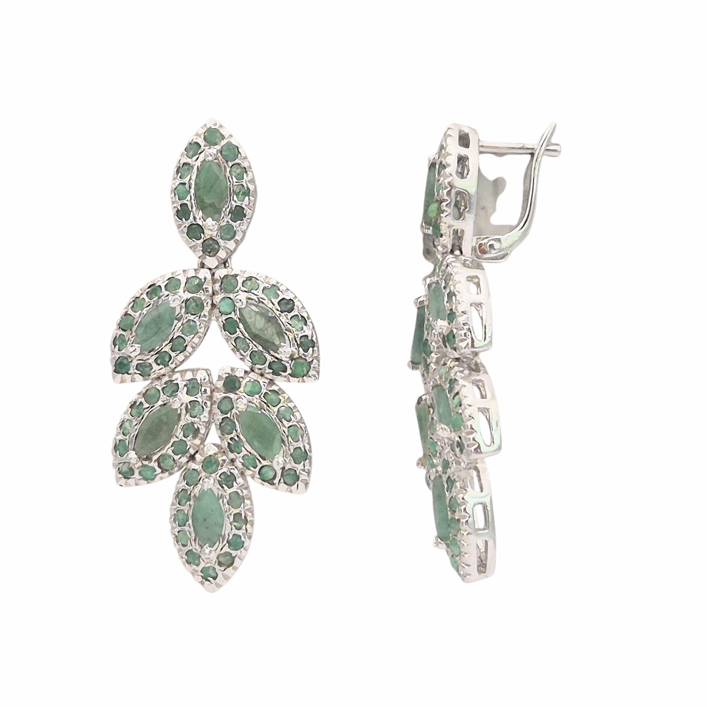 Mint Green Natural Emeralds in 925 Silver, makes this stunning clipon earring