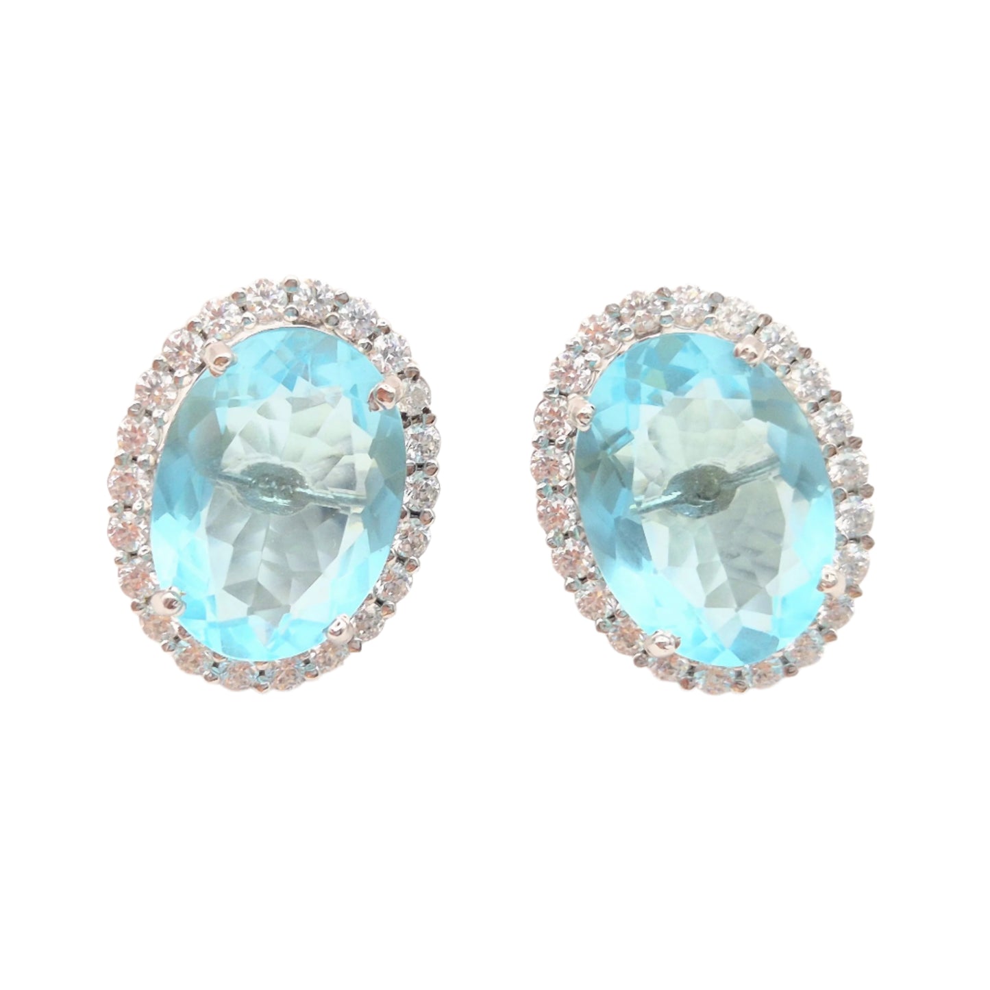 Aqua Blue Hydro quartz with Cubic Zirconia in 925 Silver, elite eartops (Made to order)