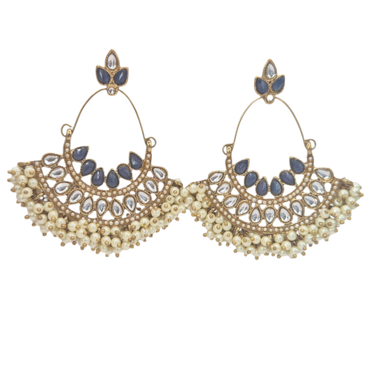 Purplish Blue Quartz with Seed Pearls and Kundan set in Brass