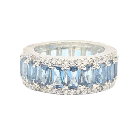 Blue Topaz Baguettes with Cubic Zirconia in 925 Silver