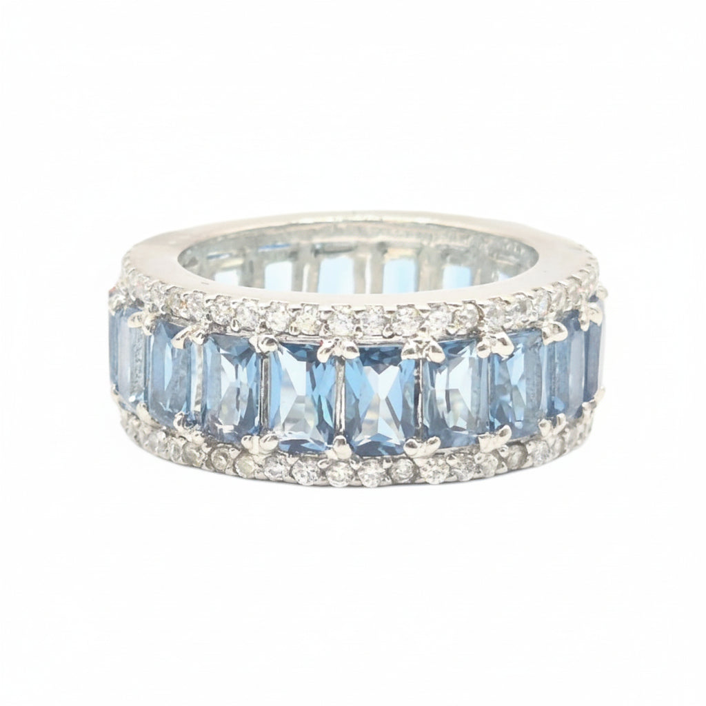 Blue Topaz Baguettes with Cubic Zirconia in 925 Silver