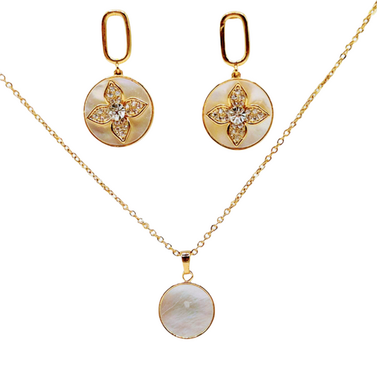 White MOP with Flower in Yellow Plating