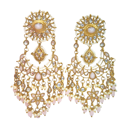 Rose Pink Quartz with Kundan and Seed pearls set in Brass