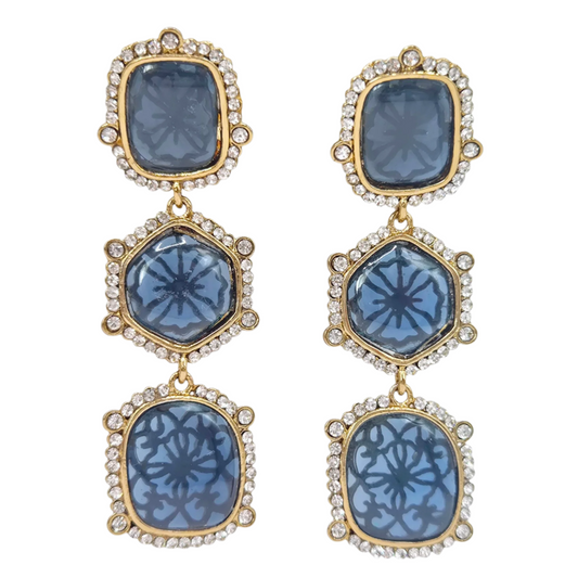 Inky Blue Quartz with Cubic Zirconia and Filigree set in Brass