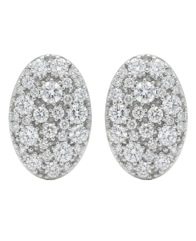 Oval Multisized Diamond Stud Earrings with Antique Plating in 925 Sterling Silver | Lab Grown Diamond Studs
