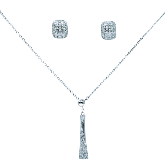 Cubic zirconia set in geometry in White Plating