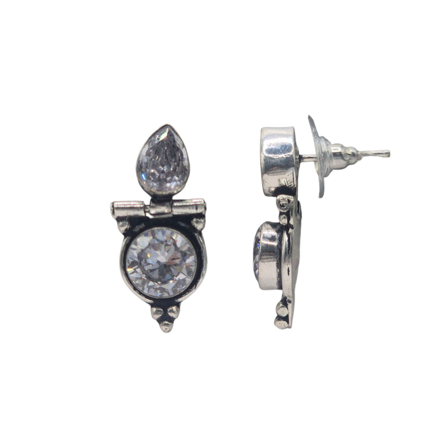 White cubic zirconia studs in brass