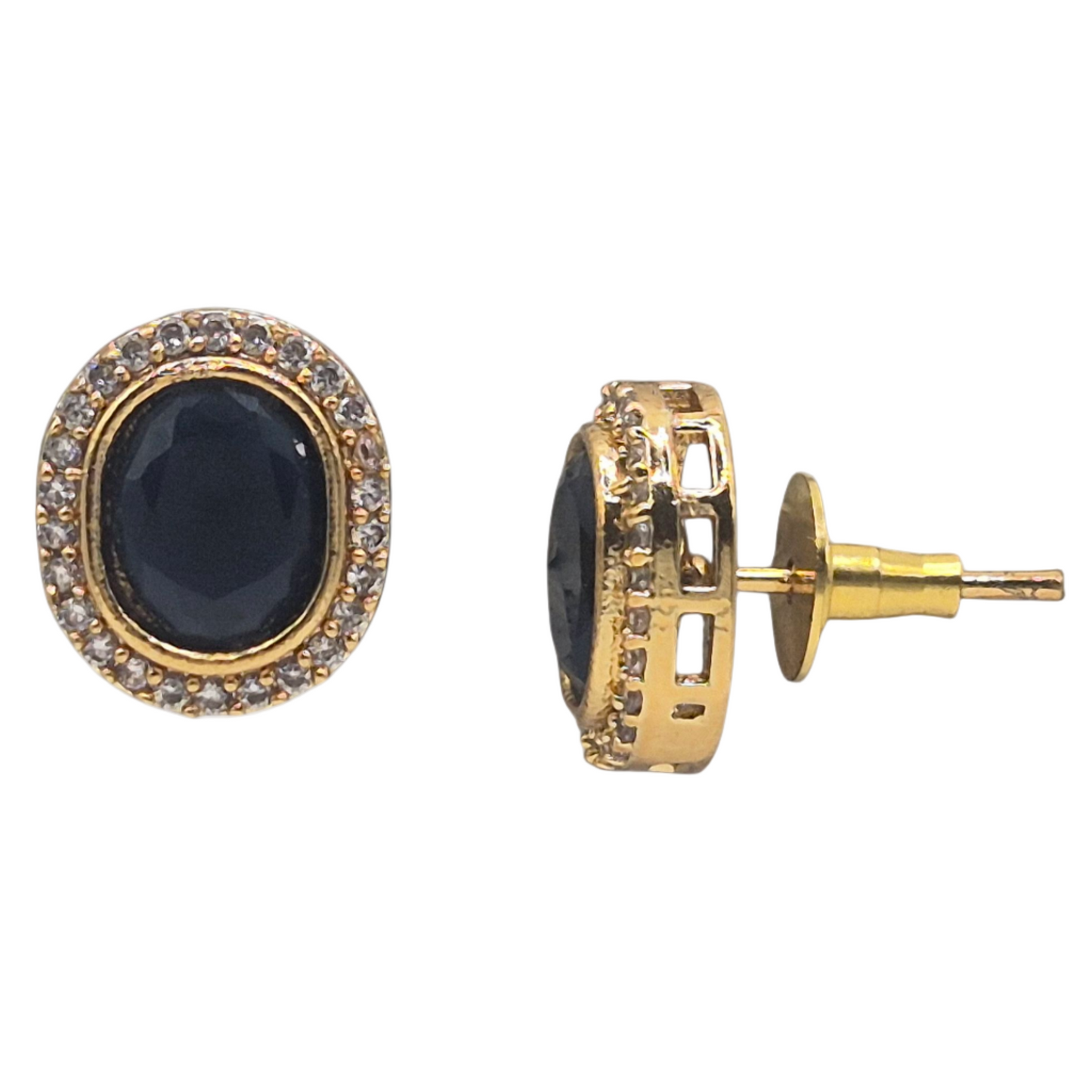 Black enamel and white kundan with CZ in double chain in brass