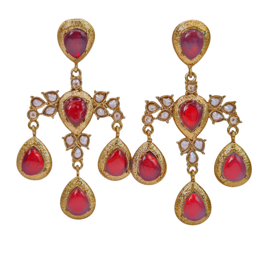 Red Quartz with Smoky Quartz set in Brass