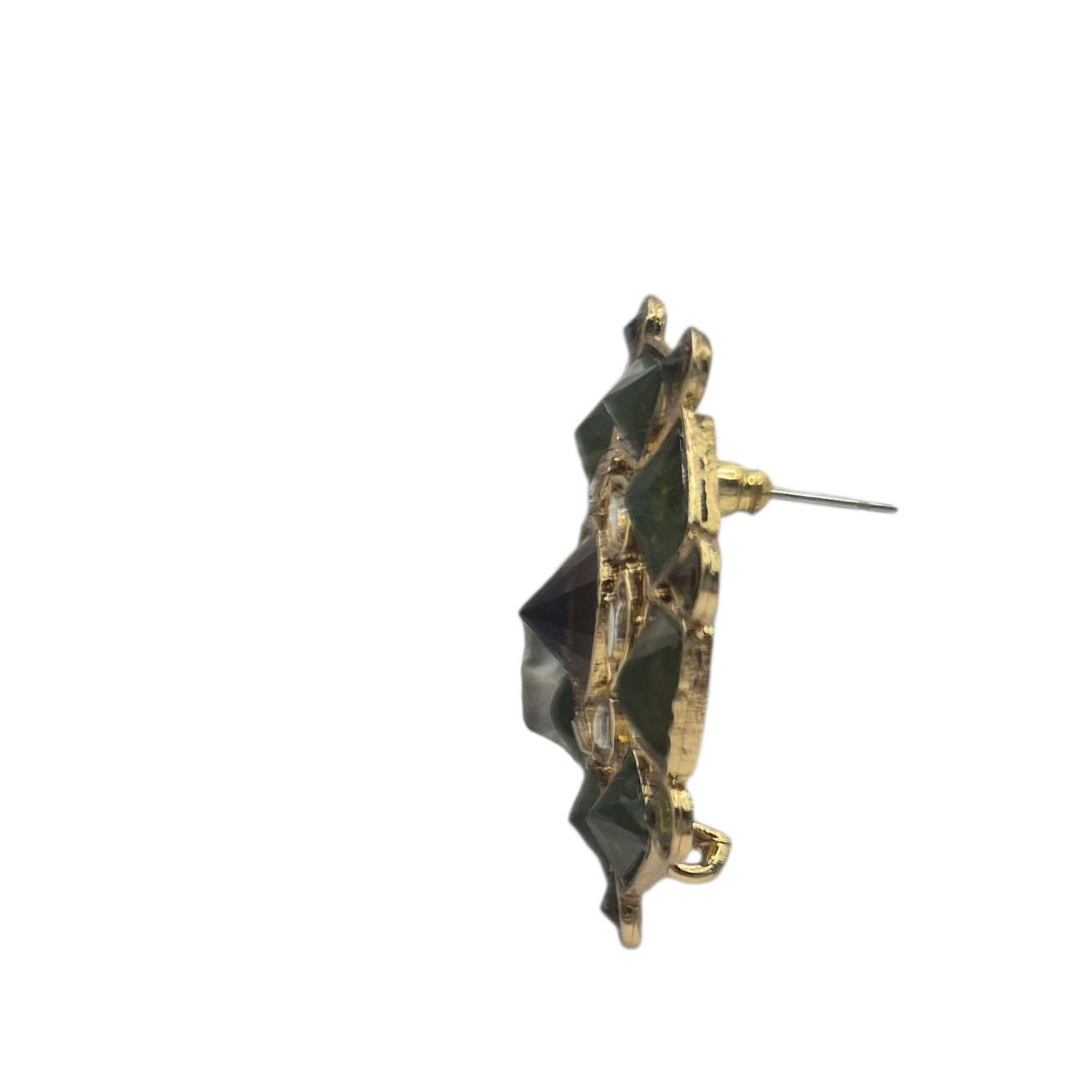 Olive green quartz with kundan in brass