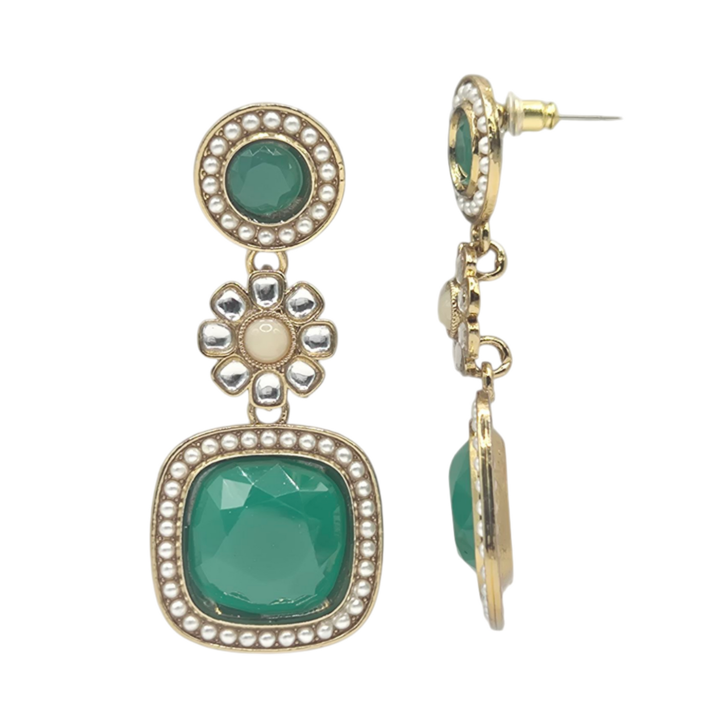 Green quartz and kundan in brass