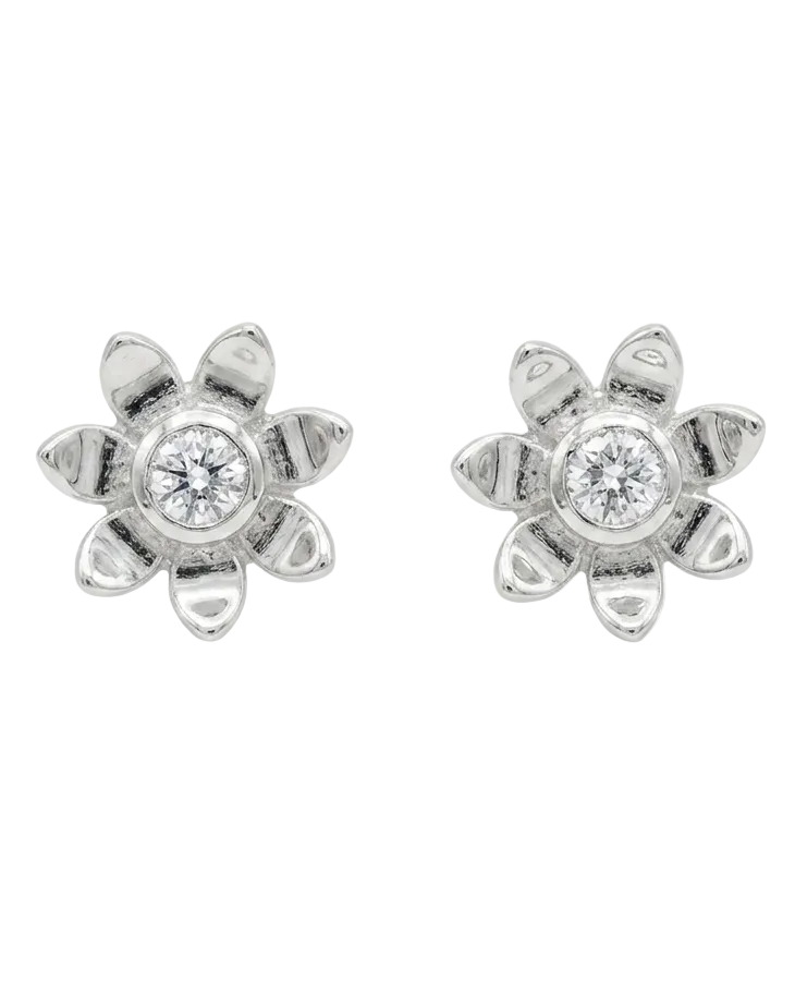 Flower Stud Earrings in 925 Sterling Silver with Lab Grown Diamonds | Floral Diamond Studs