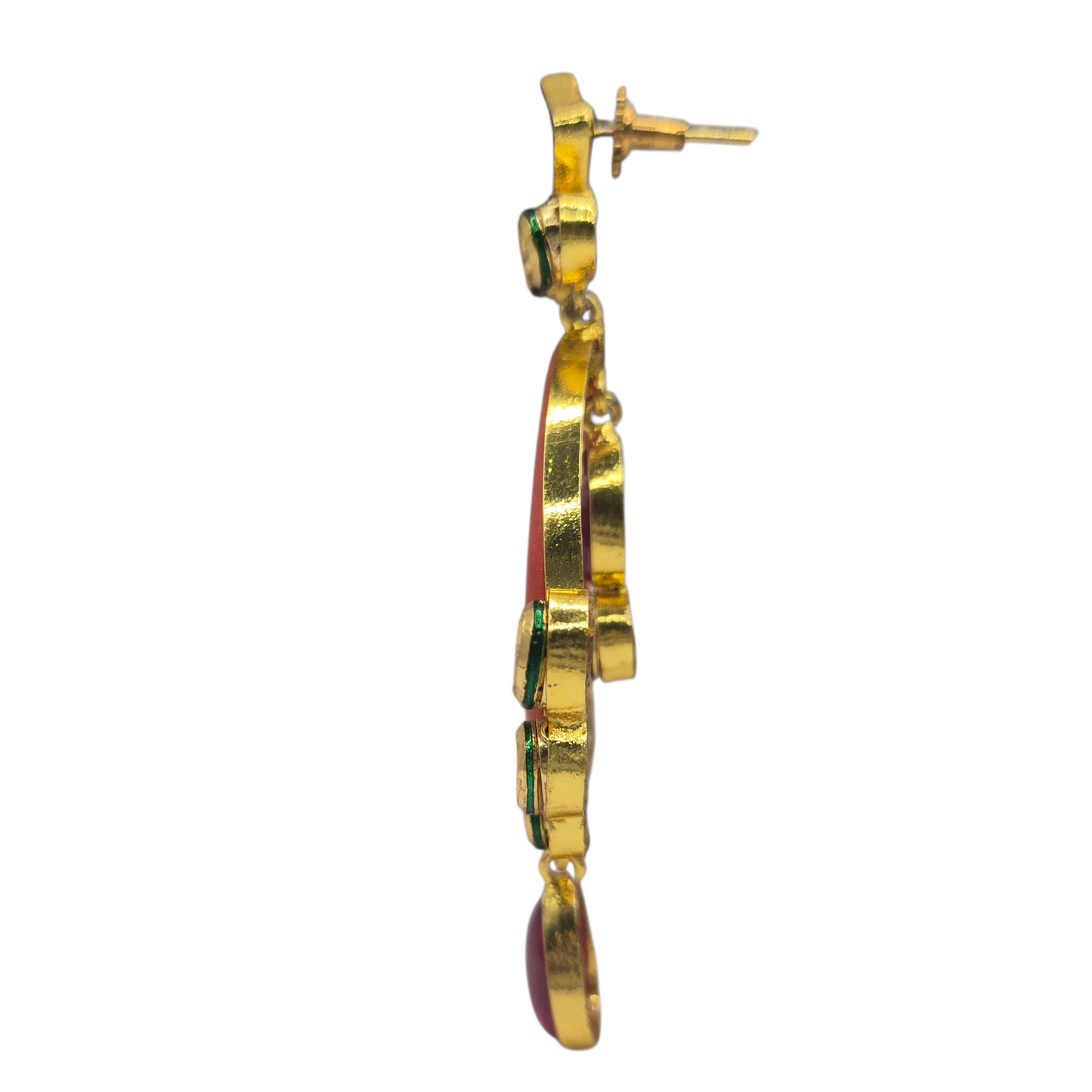 Coral gemstone with maroon and green quartz , along with kundan in brass