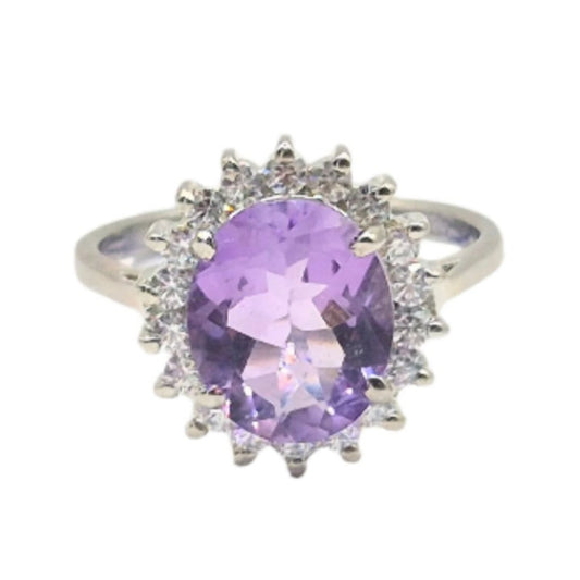 Amethyst Oval in 925 Silver with Cubic Zirconia