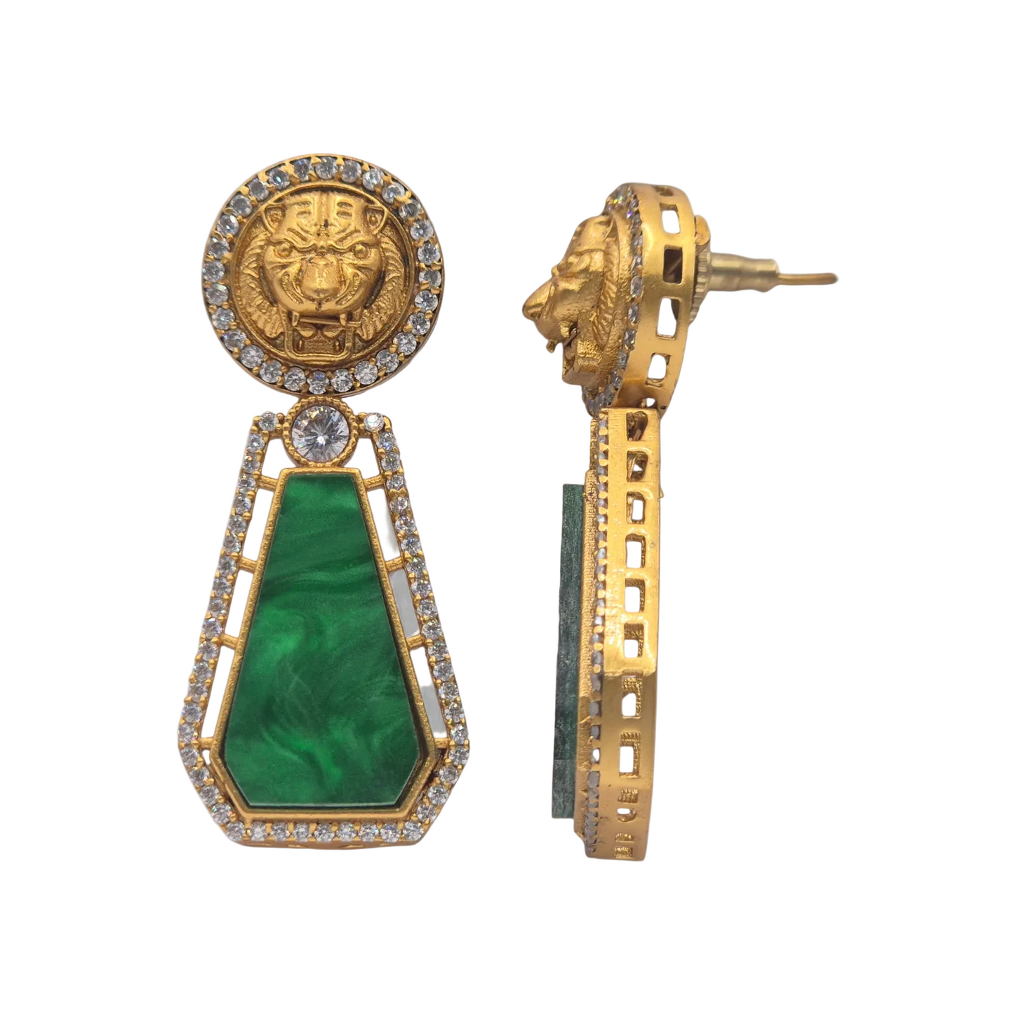 Mother of pearl with a designer motif with zircons in brass