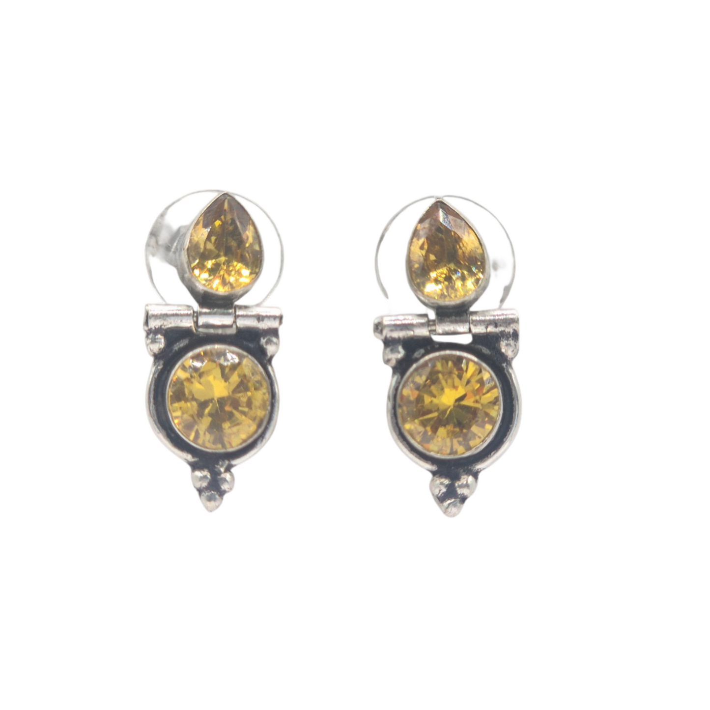 Deep Yellow cubic zirconia ear studs for daily wear in brass