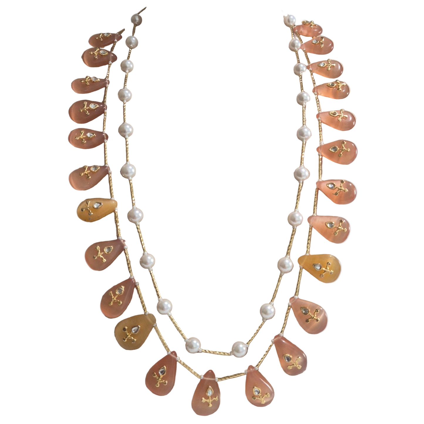 Orange agate with kundan and pearls