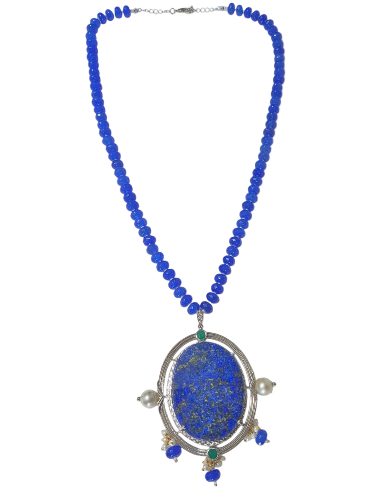 Oval Lapiz Lazuli with Cubic Zirconia and Pearls in 925 Silver