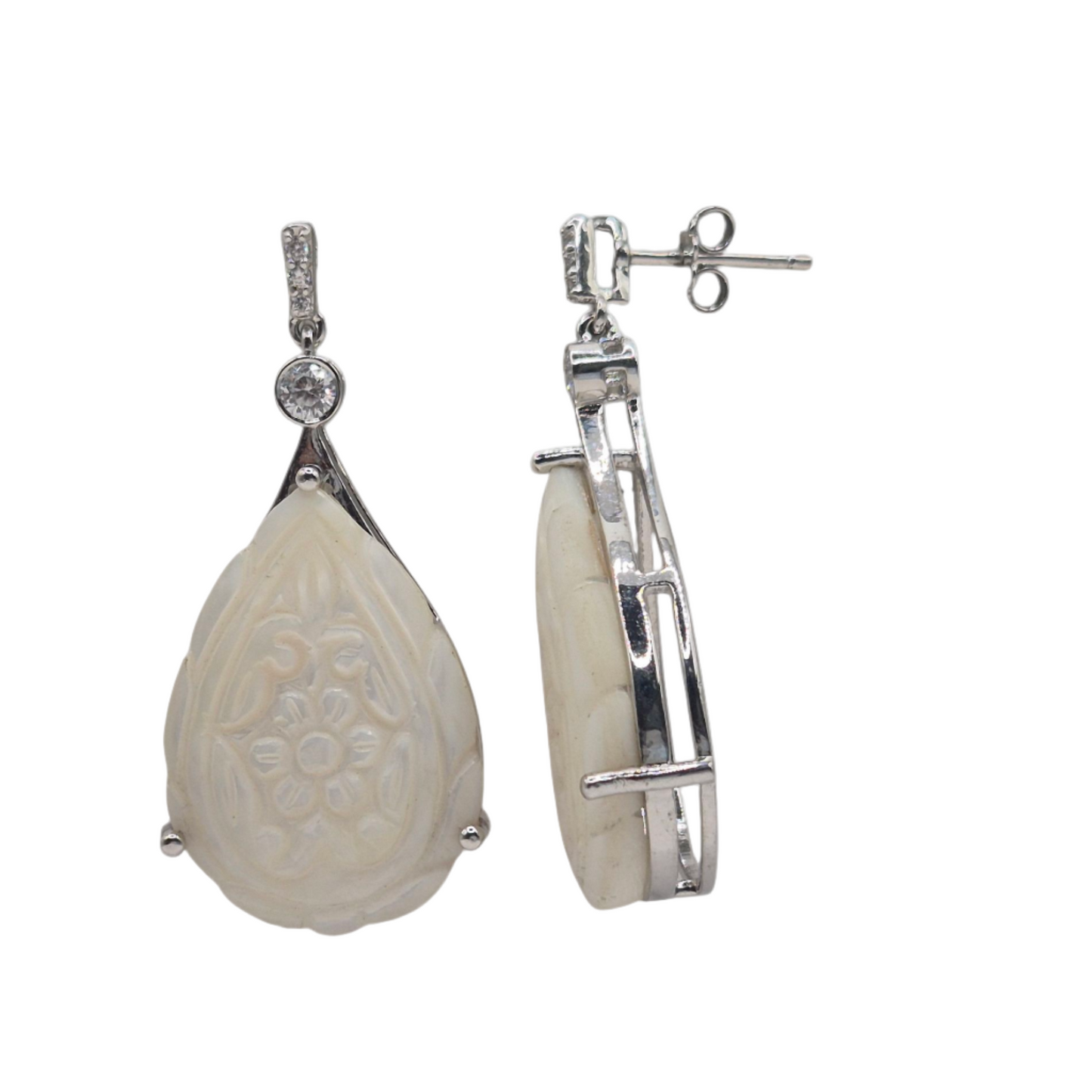 Mother of Pearl drop carved and set in silver