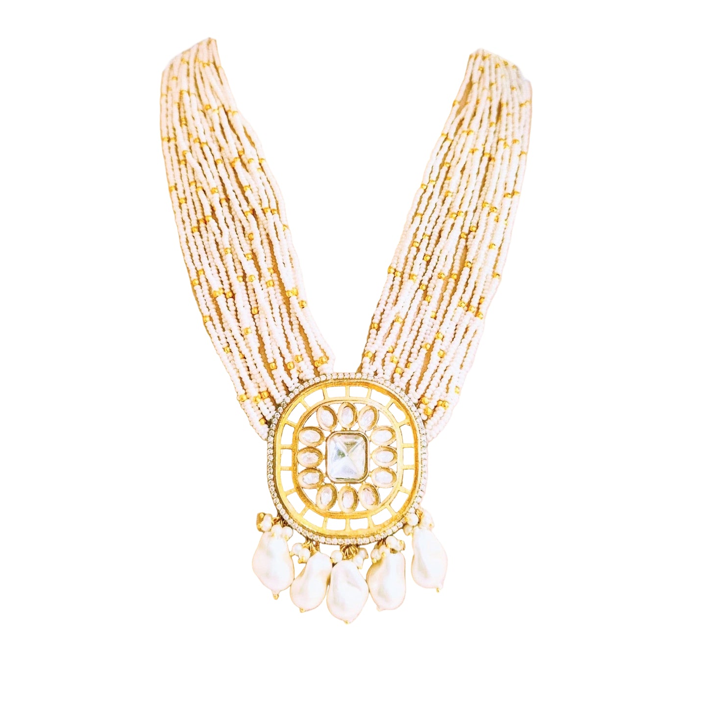 Pendant with kundan and pearls in brass