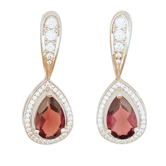 Magenta red Hydro quartz with Cubic Zirconia in 925 Silver