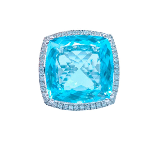 Blue Topaz Cushion with Cubic Zirconia in 925 Silver