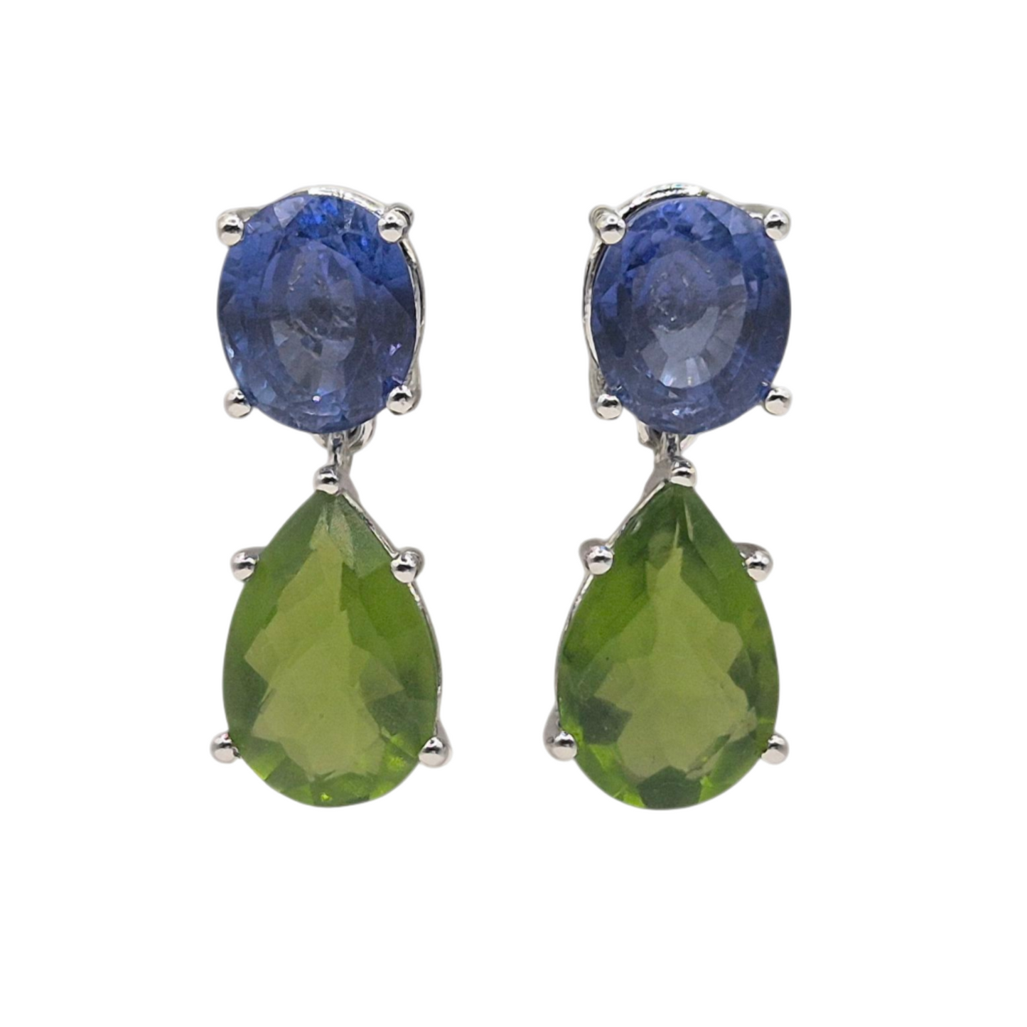 Blue and olive green hydro gems in 925 silver