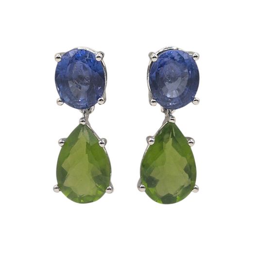 Blue and olive green hydro gems in 925 silver