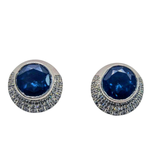 Dark Blue hydro gems with white cubic zirconia in 925 silver