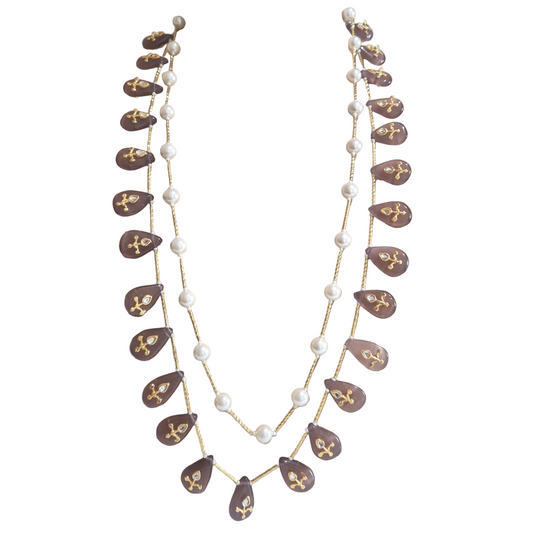 Purple Agate with kundan and pearls