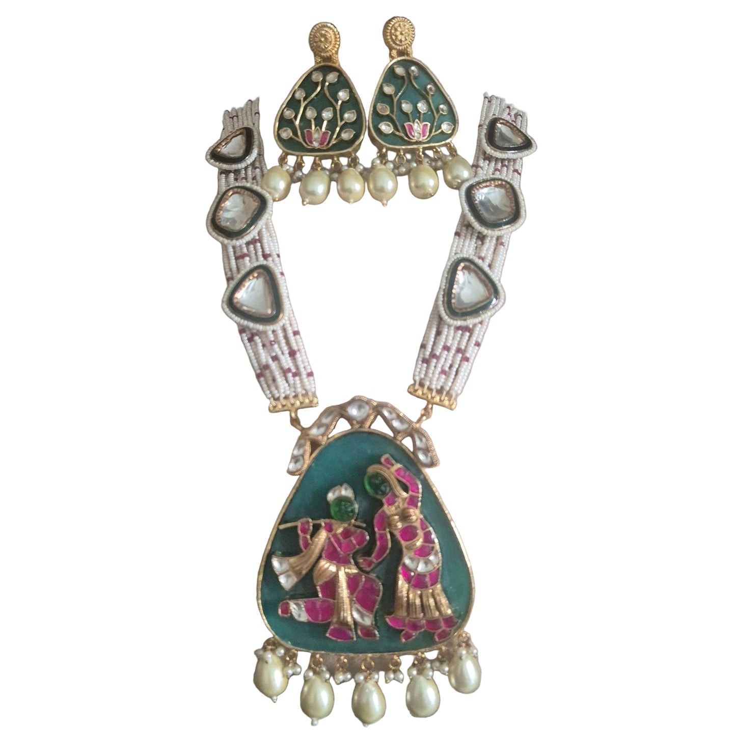 Radha Krishna on a slab of Agate, with kundan and brass