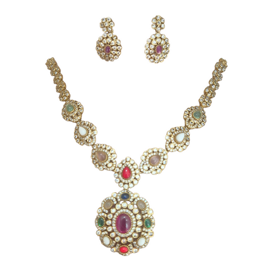 Navratna with semi precious gems and kundan in brass