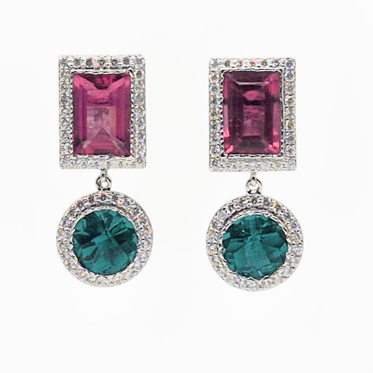 Sea Green and Maroon Hydro Gems with Cubic Zirconia in Silver