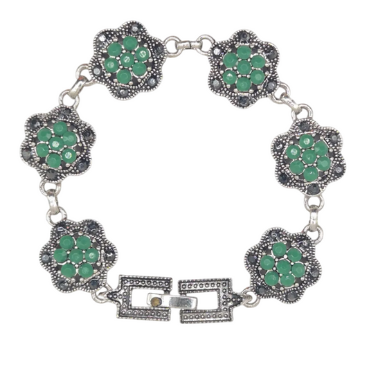 Green Floral quartz in brass