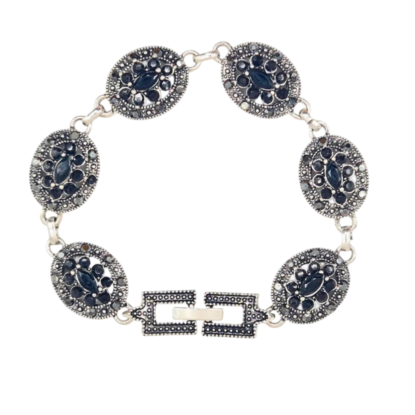 Black Oval Floral quartz in brass