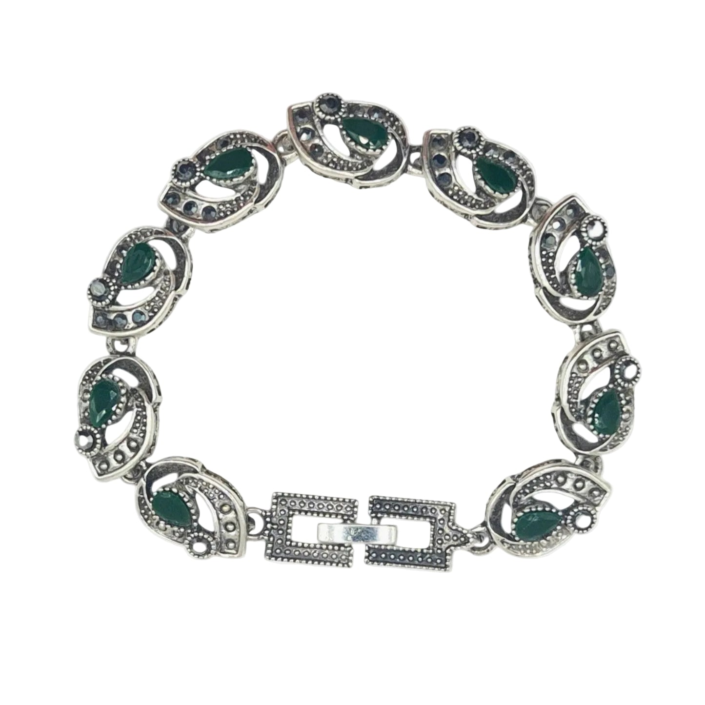 Green Pear with Marcasite bracelet in brass