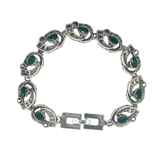 Green Pear with Marcasite bracelet in brass