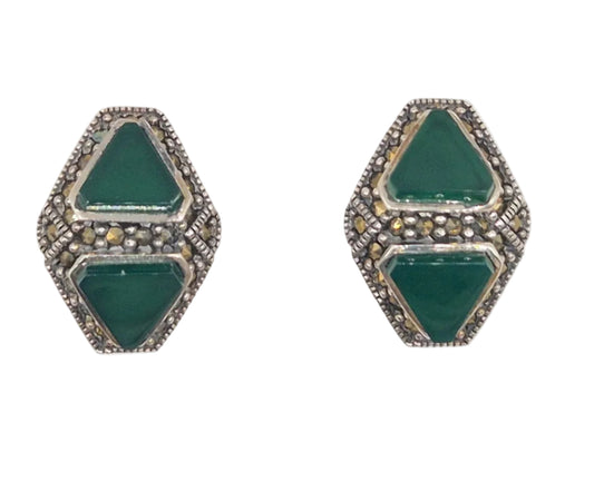 Green onyx geometric designer studs