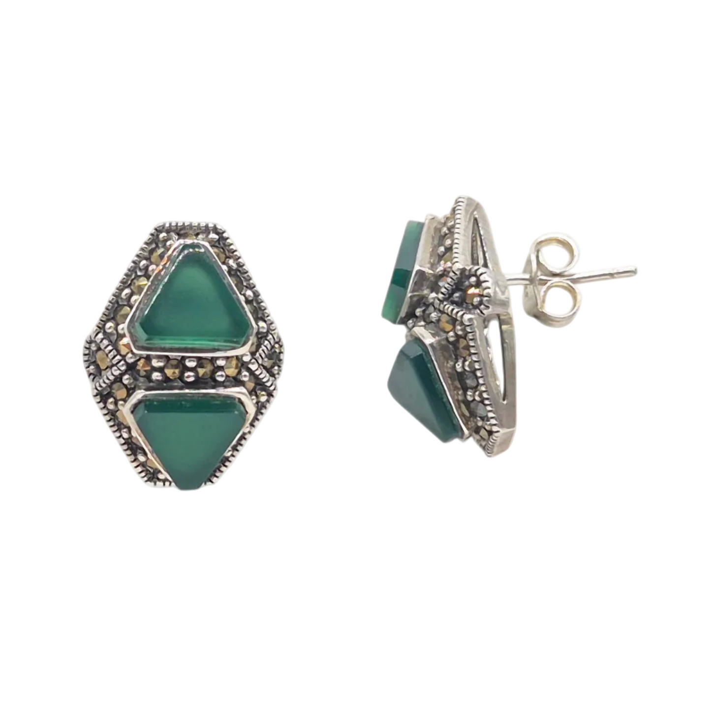 Green onyx geometric designer studs