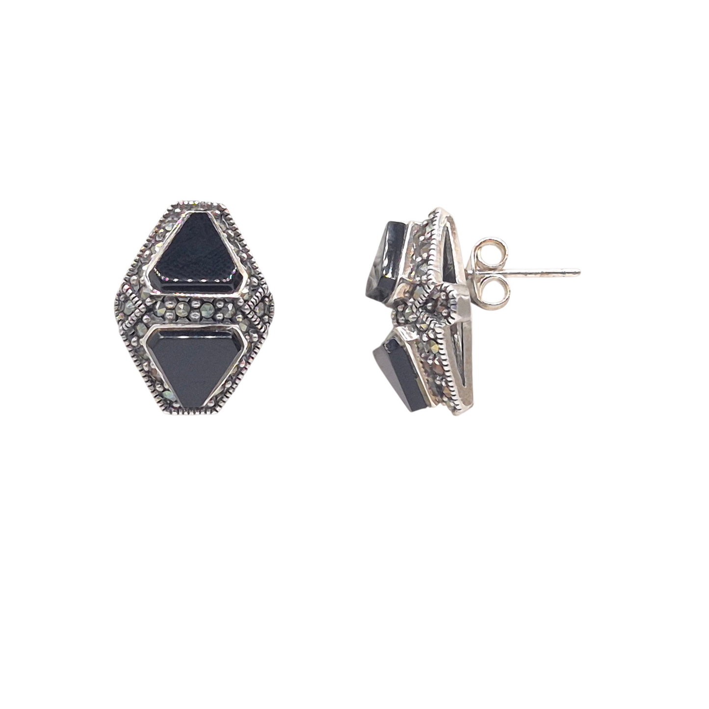 Black Onyx Geometric Design Studs